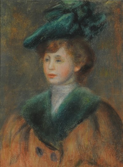 Portræt af en ung kvinde med grøn hat. af Pierre Auguste Renoir