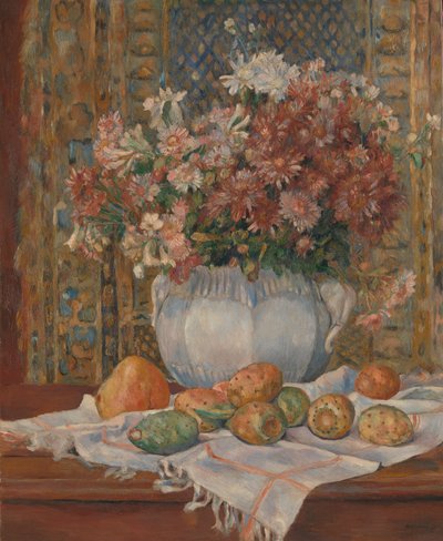 Stilleben med blomster og stikkende pærer, ca. 1885. af Pierre Auguste Renoir