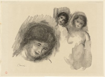 Sten med tre skitser af Pierre Auguste Renoir