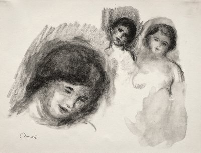 Sten med tre skitser af Pierre Auguste Renoir
