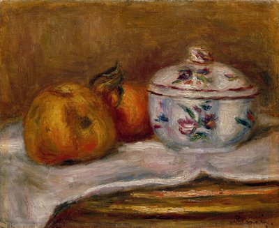 Sukkerskål, æble og appelsin (olie på lærred) af Pierre Auguste Renoir