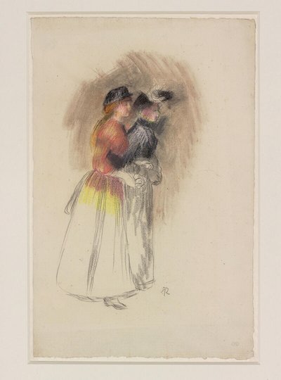 Two Women Walking to the Right, ca. 1890 (sort kridt og pastel) af Pierre Auguste Renoir