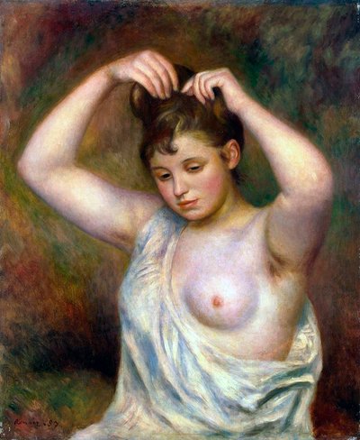 Kvinde arrangerer sit hår, 1887. af Pierre Auguste Renoir