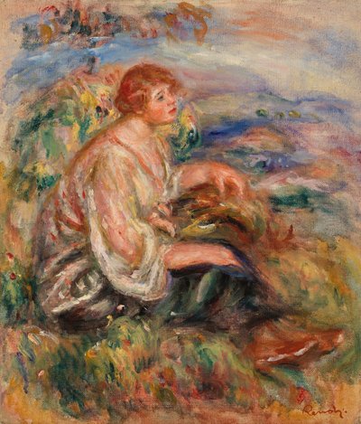 Kvinde i tylbluse og sort nederdel af Pierre Auguste Renoir