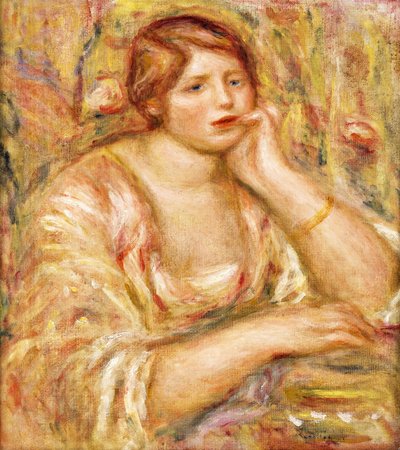 Kvinde med hånden til ansigtet; Femme de Face, Accoudee, 1919 af Pierre Auguste Renoir