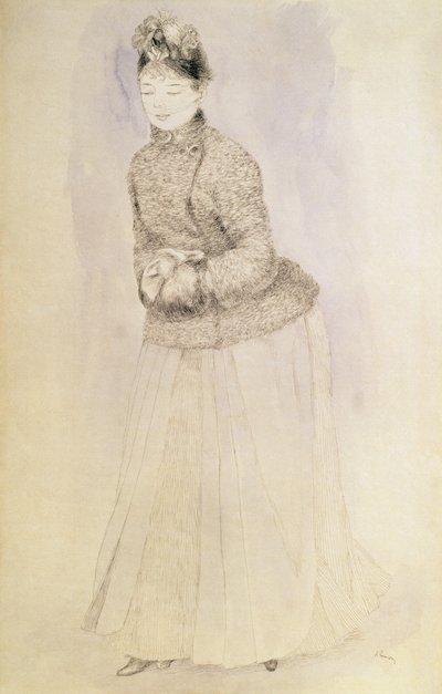 Kvinde med en muffe af Pierre Auguste Renoir