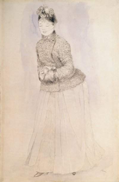 Kvinde med en muffe, c1883-c1884. af Pierre Auguste Renoir