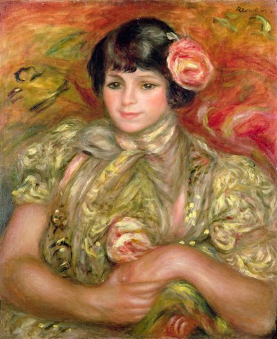 Kvinde med en rose af Pierre Auguste Renoir