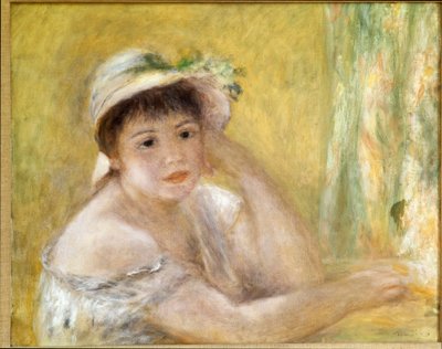 Kvinde med stråhat. Maleri af Pierre Auguste Renoir (Pierre-Auguste af Pierre Auguste Renoir