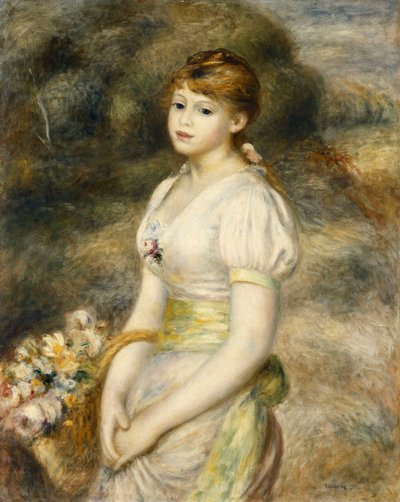 Ung pige, der bærer en kurv med blomster; Ung pige bærer en kurv med blomster, 1888 af Pierre Auguste Renoir