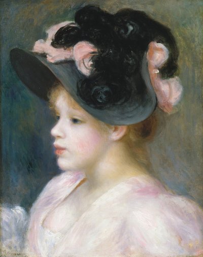 Ung pige i en lyserød-sort hat, ca. 1891. af Pierre Auguste Renoir
