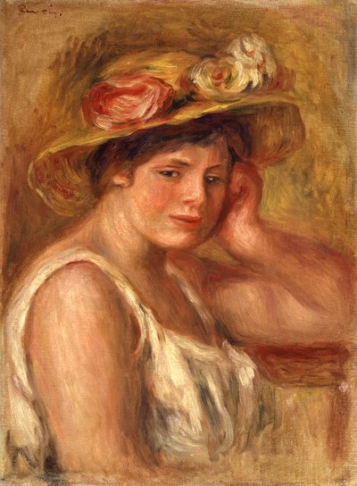 Ung pige med hat af Pierre Auguste Renoir
