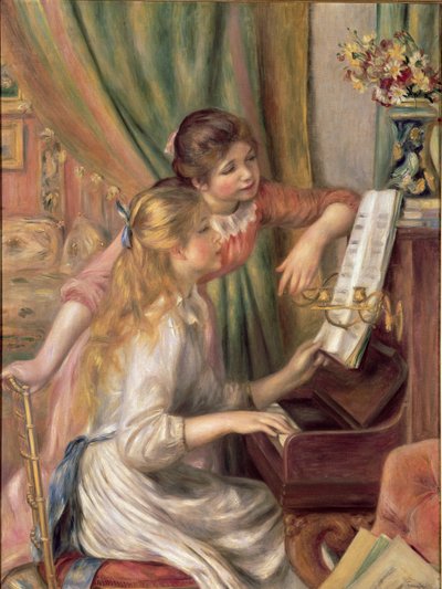 Unge piger ved klaveret af Pierre Auguste Renoir