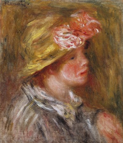 Ung kvinde i en blomstret hat af Pierre Auguste Renoir