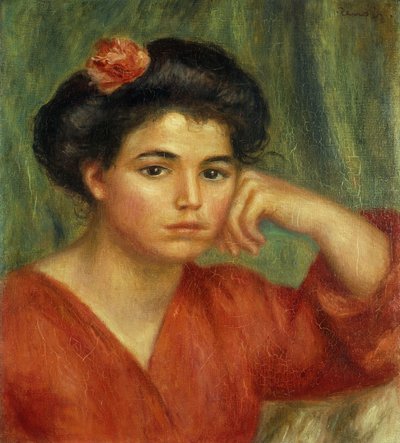 Ung kvinde med en rose; Pige med en rose, 1907 af Pierre Auguste Renoir