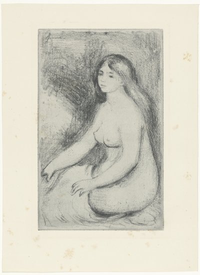 Siddende nøgen kvinde Baigneuse assistere af Pierre Auguste Renoir