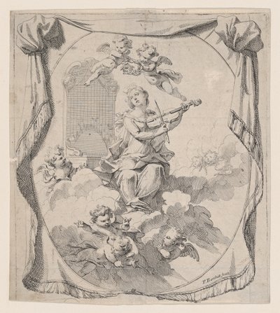Skt. Cecilia på skyer opretholdt af engle, 1696., 1696. af Pierre Berchet