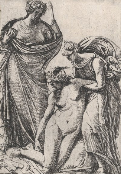 Studie, der understøtter den besvimende personificering af skulptur, stående ved siden af dem, Fra..., 1607-61. af Pierre Biard