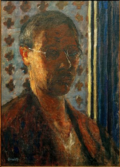 Selvportræt mod det lette, blomstrede papir af Pierre Bonnard