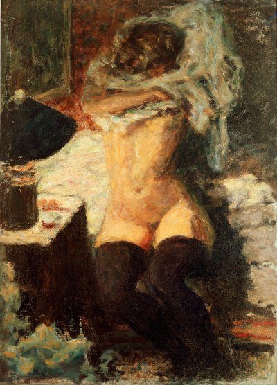 Sorte strømper Kvinde klæder sig af. Maleri af Pierre Bonnard (1867-1947) 1908 om Dim. 58x43 cm England, samling The Earl of Rosslyn af Pierre Bonnard