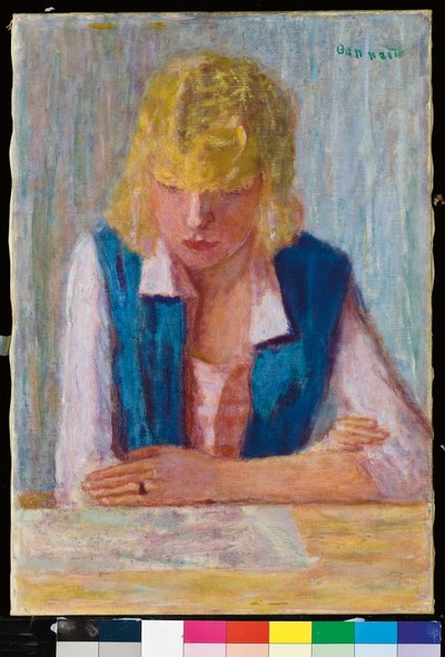 Blondinen i den blå vest af Pierre Bonnard