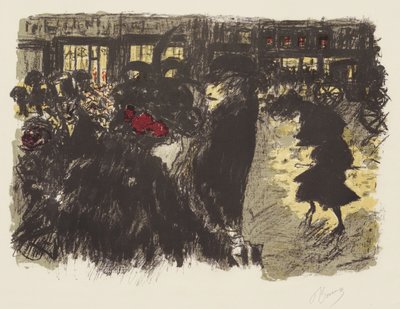 Some Aspects of Life in Paris, 7: The Square in the Evening, ca. 1898 (litho i gul, rød, violet, grønlig grå på vævet papir) af Pierre Bonnard