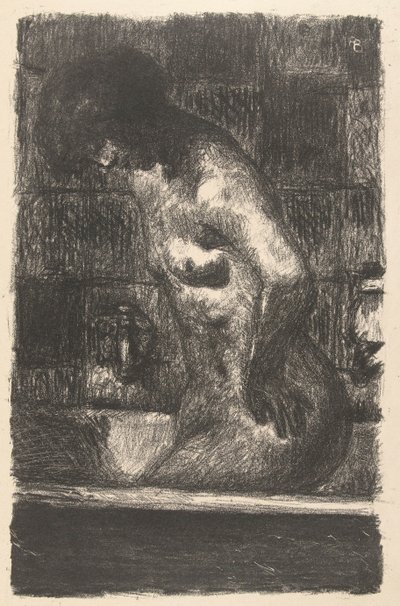 Stående nøgen kvinde vasker sig i badet Femme debout dance sa baignoire af Pierre Bonnard