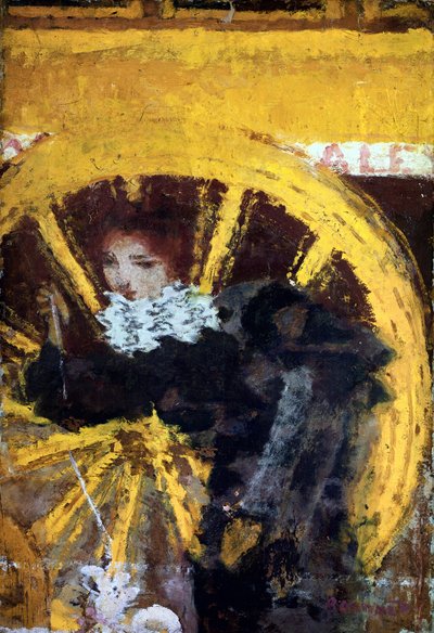 Omnibus Ung kvinde og hendes hund nær hjulene på en vogn. Maleri af Pierre Bonnard (1867-1947) 1895 Collection Vicomtesse de Maublanc af Pierre Bonnard