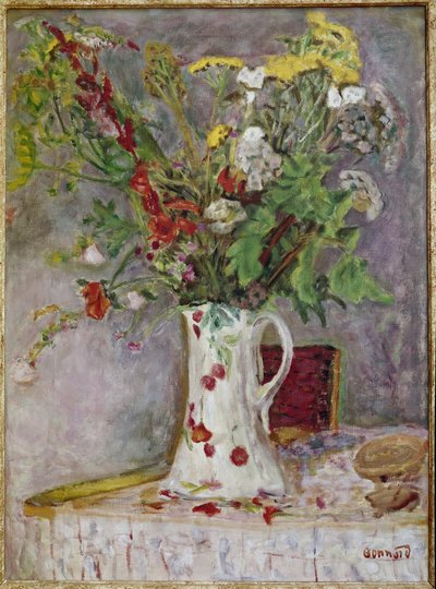Vase med blomster (olie på lærred af Pierre Bonnard