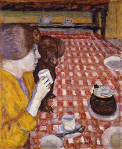 Gul og rød (Den rødternede dug); Gul og rød (dugen med røde fliser) af Pierre Bonnard