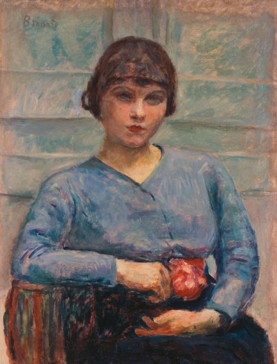 Ung pige i blåt med en rose, ca. 1916 (olie på lærred) af Pierre Bonnard