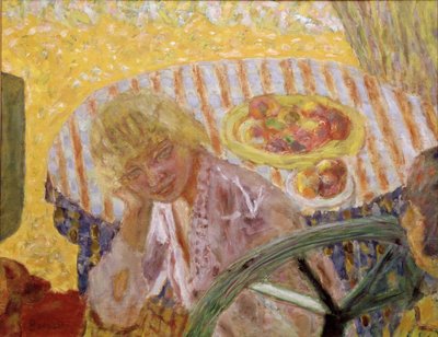 Unge kvinder i haven eller den stribede dugemaleri af Pierre Bonnard (1867-1947) 1921-1923 Privat samling af Pierre Bonnard