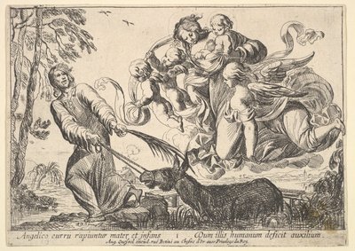 Engle løfter jomfru og barn, 1610-42. af Pierre Brebiette