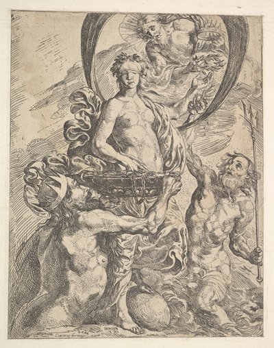 Jupiter, Pluto og Neptun tilbyder deres rigdomme til formuen, 1624. af Pierre Brebiette
