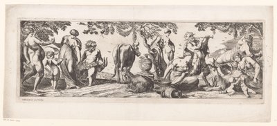 Hvilende Silenus og hans følge i et landskab af Pierre Brebiette
