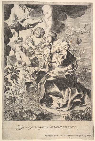 Jomfru og barn med engle, 1636. af Pierre Brebiette