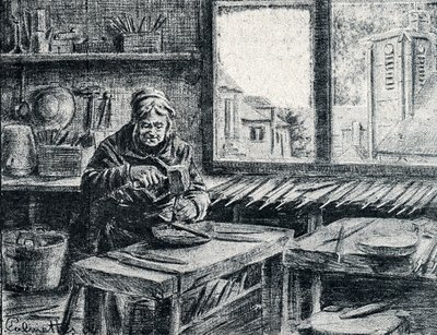 En arbejder, der laver filer Gravering fra Pierre Calmettes private samling af Pierre Calmettes