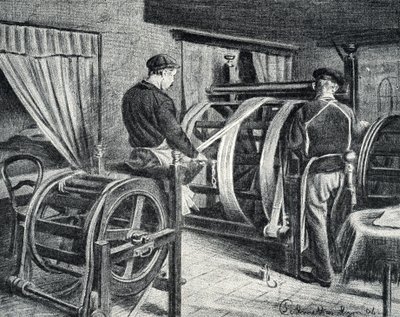 Silkearbejde: udrulningen af silkegraveringen fra "Excursion a travers les metiers" af Pierre Calmette Private Collection af Pierre Calmettes