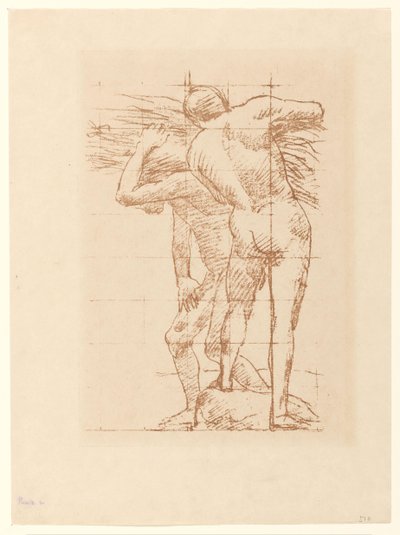 Studie af to nøgne mænd med en masse halm af Pierre Cécile Puvis de Chavannes