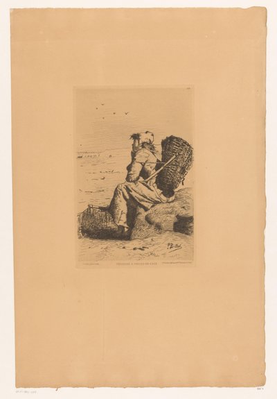 Rustende vissersvrouw aan de kust Fisherwoman at Veules-en-Caux (titel på objektet) af Pierre Celestin Billet