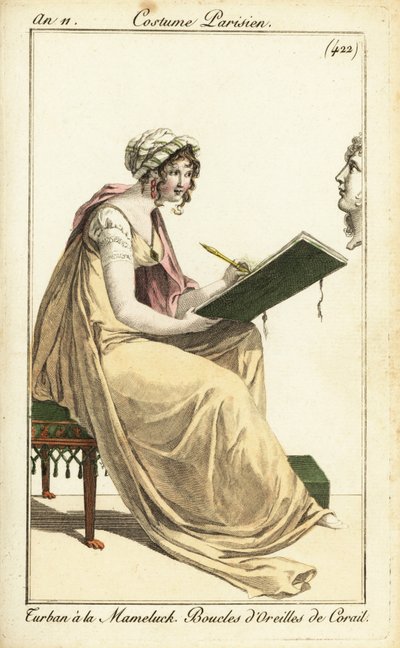 Kvinde tegner en klassisk buste i en skitsebog, Paris af Pierre Charles Baquoy