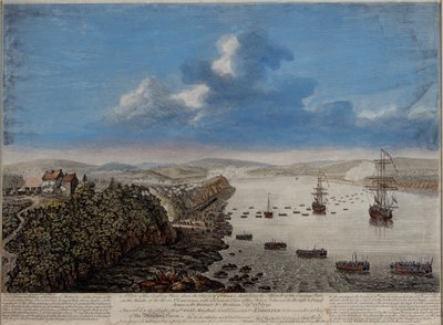 En udsigt over landingsstedet over byen Quebec, der beskriver angrebet...på Hauteurs DE Abraham 13. september 1759, ca. 1760 af Pierre Charles Canot