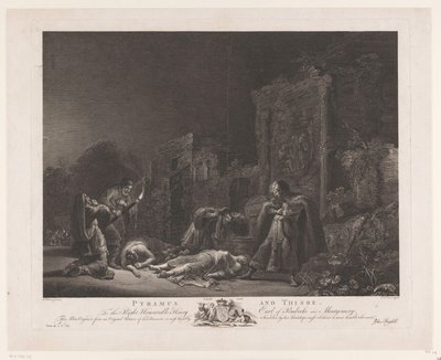 Pyramus og Thisbea Pyramus og Thisbe (titel på objekt) Hovedmalerier i England (serietitel) The Most Capital Paintings in England (serietitel) af Pierre Charles Canot