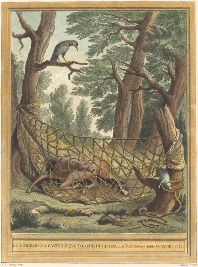 Kragen, Gazellen, Skildpadden og Rotten af Pierre Chenu after Jean Baptiste Oudry