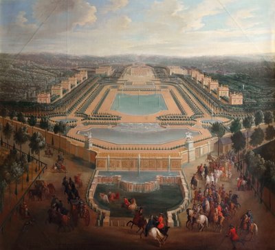 Generel udsigt over slottet og pavillonerne ved Marly af Pierre Denis II Martin