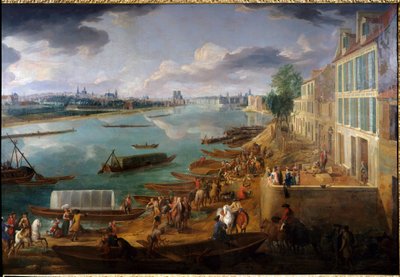 Udsigt over Paris, taget fra Quai de la Rapee i 1716. Detalje af både på Seinen og aktiviteter. Maleri af Pierre Denis Martin (1663-1742) 1716 søn. 1,7x3,15 m Paris, Musee Carnavalet. af Pierre Denis Martin