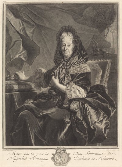 Hertuginde af Nemours af Pierre Drevet after Hyacinthe Rigaud