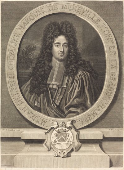 Jean Delpech, markis af Mereville af Pierre Drevet after Nicolas de Largillierre