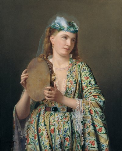 Portræt af en hofdame, der spiller tamburin, anden halvdel af det 19. århundrede. af Pierre Désiré Guillemet