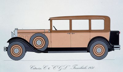 Plade, der repræsenterer Citroen-familiebilen fra 1931 af Pierre Dumont